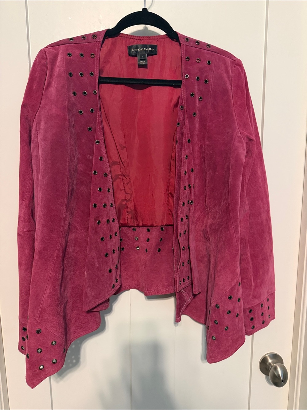 bagatelle Raspberry 100% Suede Open-Front Studded Jacket Y2K Size L